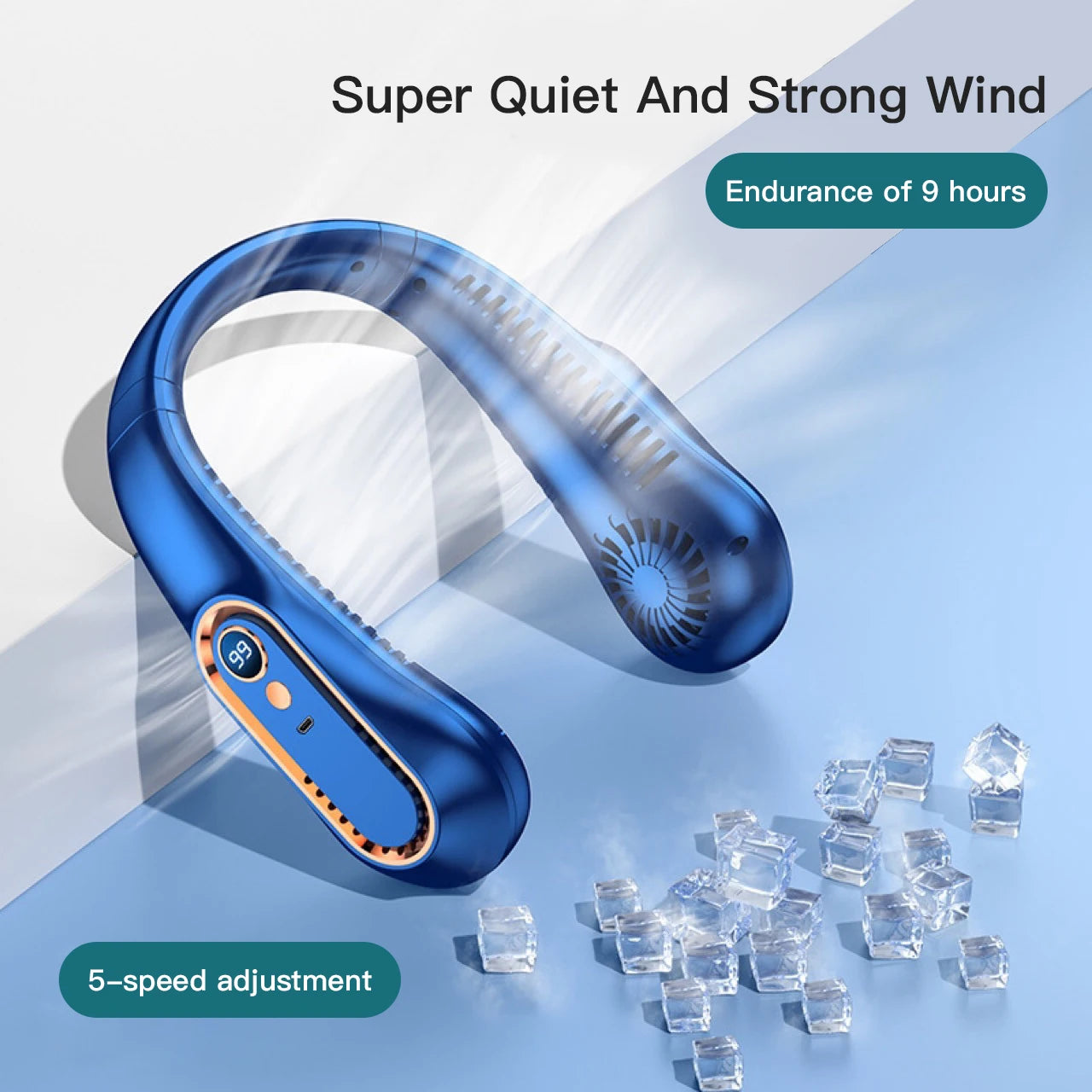 3000mAh Portable Bladeless Neck Fan – USB Rechargeable, LED Display, Quiet Cooling Air Cooler