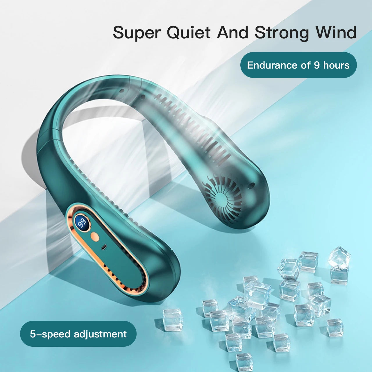 3000mAh Portable Bladeless Neck Fan – USB Rechargeable, LED Display, Quiet Cooling Air Cooler