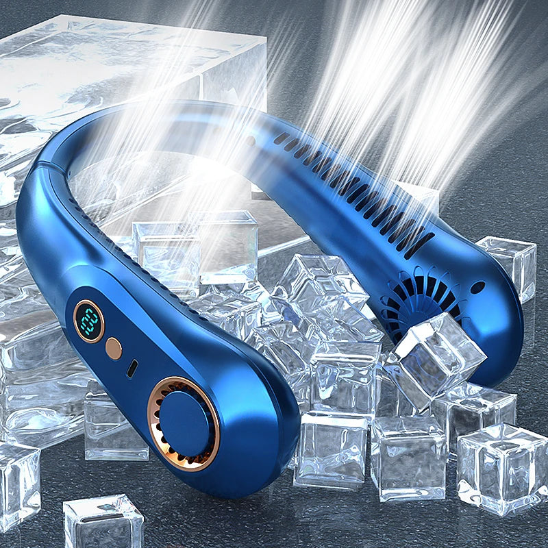 3000mAh Portable Bladeless Neck Fan – USB Rechargeable, LED Display, Quiet Cooling Air Cooler