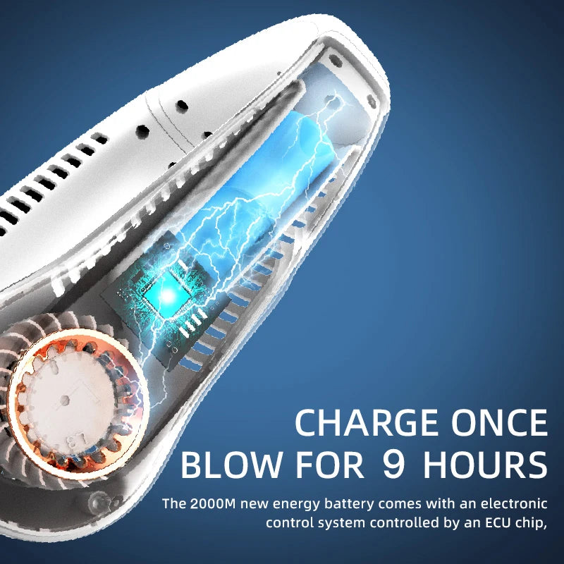 3000mAh Portable Bladeless Neck Fan – USB Rechargeable, LED Display, Quiet Cooling Air Cooler